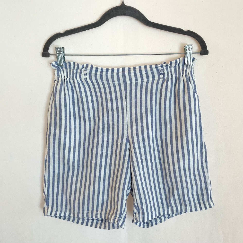 BEACHLUNCHLOUNGE Women’s Small Blue White Striped Shorts Linen Blend Flaw